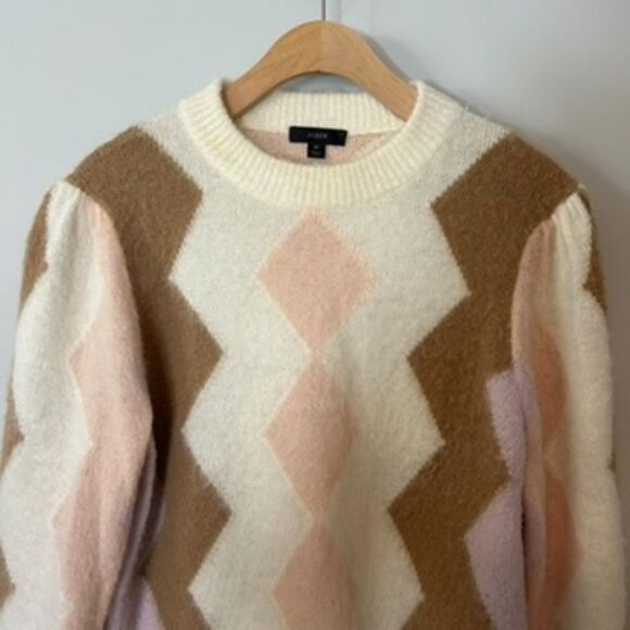 J.crew Womens Pullover Diamond-checked Cropped Crewneck Sweater Size Medium - Picture 5 of 16